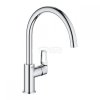 GROHE - BauLoop bateria zlewozmywakowa wysoka stojąca 1-uchwytowa 1-otworowa z obrotową wylewką 360° z perlatorem Longlife głowica ceramiczna 28 mm, StarLight mosiężna zasięg wylewki 223 mm DN 15 chrom  31368001